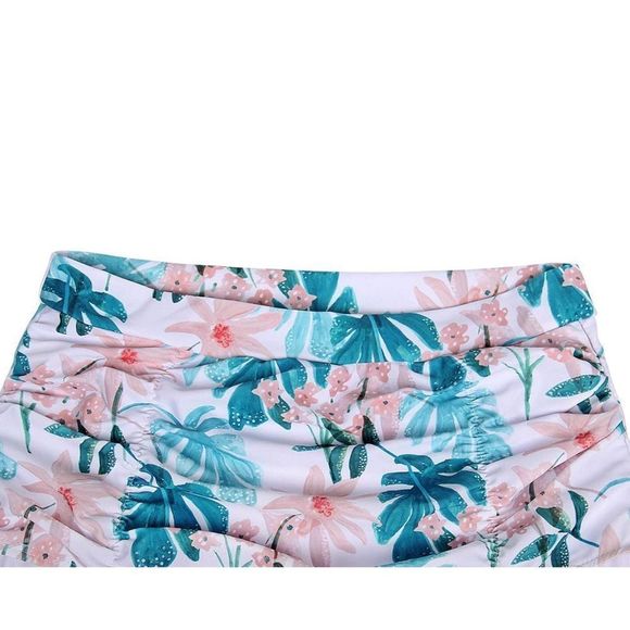 ⭐️tassel Halter Palm Print Off Shoulder Flounced Ruched High Waist Bikini Set⭐️ - Picture 4 of 12